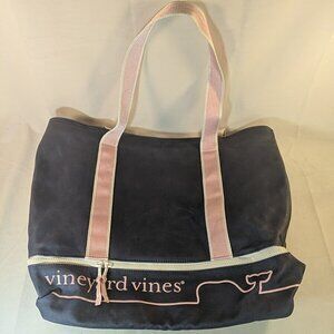 Vineyard Vines Tote Bag Canvas Navy Blue Pink Zip Pocket Beach Whale for Target